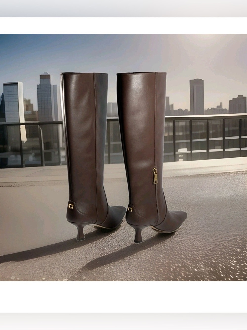 Coach Sculpt C Womens 6.5B Maple Brown Leather Tall Kitten Heel Boot